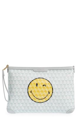 Anya Hindmarch x SmileyWorld I Am a Plastic Bag Wink Recycled Coated Canvas Pouchette in Frost