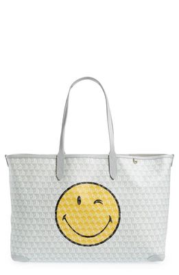 Anya Hindmarch x SmileyWorld I Am a Plastic Bag Wink Recycled Coated Canvas Tote in Frost