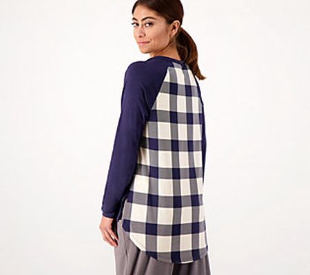 Anybody Cozy Knit Luxe Tunic Top with Plaid Printed Back