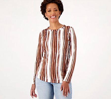AnyBody Cozy Knit Striped Long Sleeve Shirt