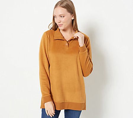 AnyBody Fleeced Back French Terry Pullover with Buttons