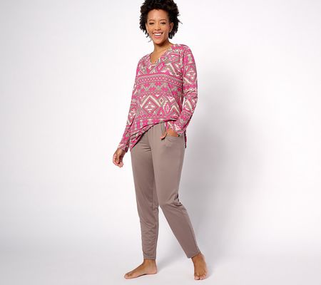 AnyBody Sleep Petite Lush Jersey Printed Tunic 2-pc Set