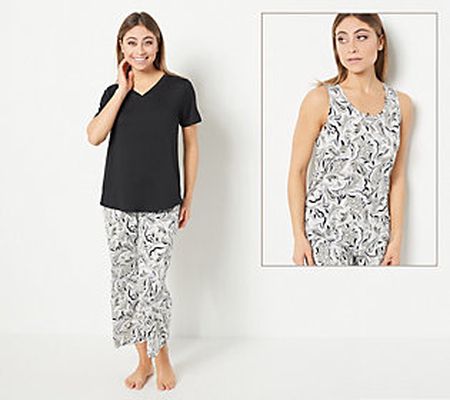 AnyBody Tall Lush Jersey 3-Piece Tee and Tank PJ Set