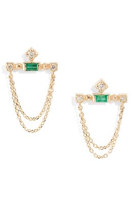 Anzie Cléo Emerald & Diamond Bar Chain Earrings