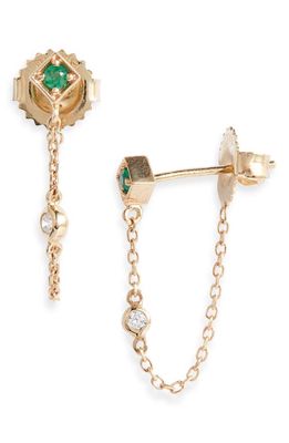 Anzie Cléo Emerald & Diamond Front/Back Earrings in Green/Gold