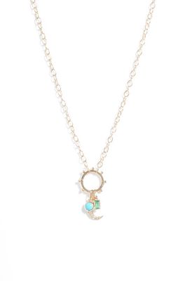 Anzie Dewdrop Marine Story Catcher Diamond Charm Necklace in Diamond/Turquoise /Emerald
