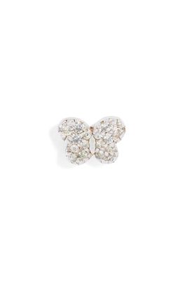 Anzie Love Letter Single Pavé Butterfly Stud Earring in Silver/White Sapphire