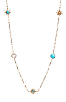 Anzie Topaz & Turquoise Station Necklace in Gold