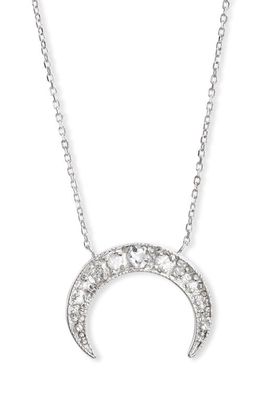 Anzie White Sapphire Crescent Moon Pendant Necklace in Silver
