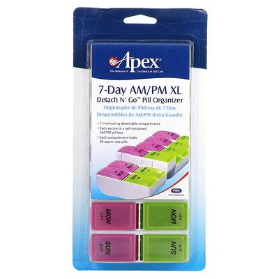 Apex, 7-Day AM/PM XL, Detach N' Go Pill Organizer, 1 Pill Organizer