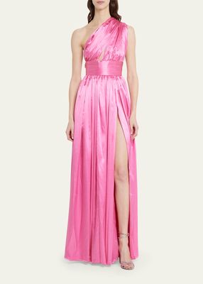 Aphrodite Ruched One-Shoulder Cutout Gown