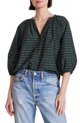Apiece Apart Mitte Stripe Snap Front Cotton & Silk Blouse in Black And Green Stripes