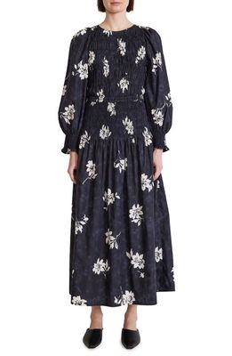 Apiece Apart Tuva Floral Long Sleeve Cotton Maxi Dress in Placement Floral Black