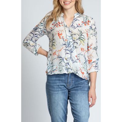 APNY Branch Print Surplice Chiffon Top in White Multi