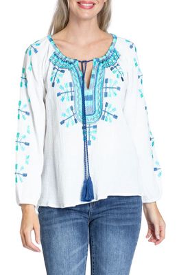 APNY Embroidered Cotton Gauze Peasant Top in White Multi