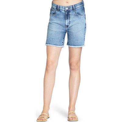 APNY Fray Hem Cutoff Denim Shorts in Medium Indigo