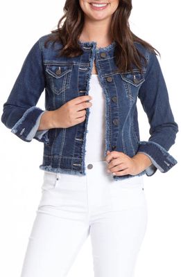 APNY Frayed Collarless Denim Jacket in Indigo