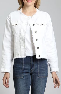 APNY Frayed Collarless Denim Jacket in White