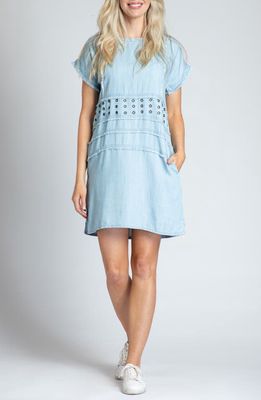 APNY Frayed Grommet A-Line Chambray Dress in Light Indigo