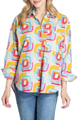 APNY Geo Print Cotton Button-Up Shirt in Yellow Multi