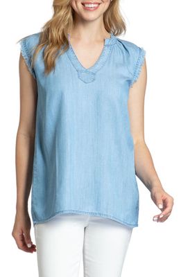 APNY Sleeveless Fringed Chambray Top in Light Indigo