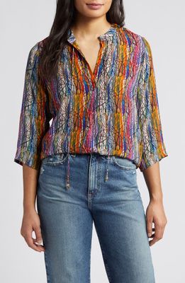 APNY Tie Neck Top in Tangled Web Blue