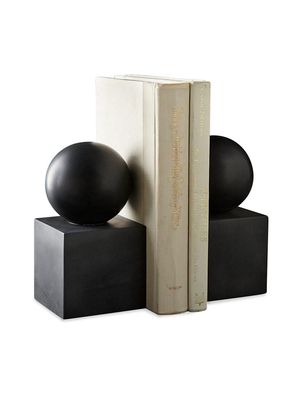Apollo Marble Ball On Cube Bookends - Jet Black - Jet Black