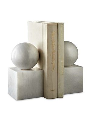 Apollo Marble Honed Ball-On-Cube 2-Piece Bookend Set - Pearl - Pearl