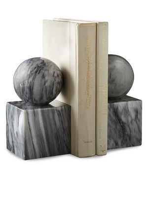 Apollo Marble Polished Ball-On-Cube 2-Piece Bookend Set - Grey - Grey