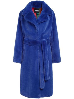 Apparis belted faux-fur midi coat - Blue