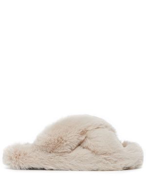 Apparis Biba faux-fur crossover slippers - Neutrals