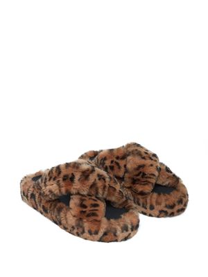 Apparis Biba faux-fur leopard-print crossover slippers - Brown
