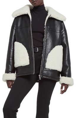 Apparis Catalina Faux Leather & Shearling Bomber Jacket in Noir Ivory