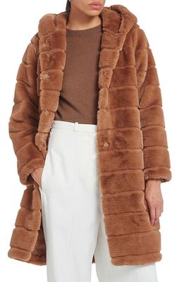 Apparis Celina 3 Hooded Faux Fur Coat in Camel