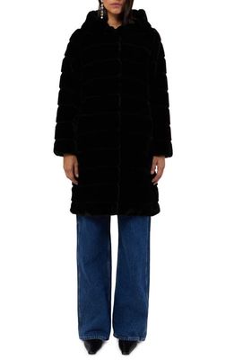 Apparis Celina 3 Hooded Faux Fur Coat in Noir