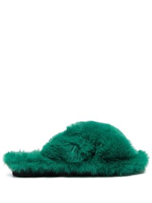 Apparis crossover-strap faux fur slides - Green