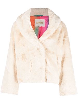 Apparis faux-fur cropped jacket - Neutrals
