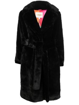Apparis faux-fur tied-waist coat - Black