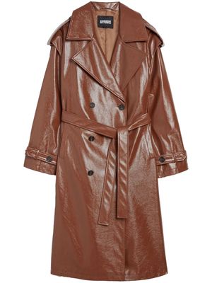 Apparis faux-leather double-breasted coat - Brown