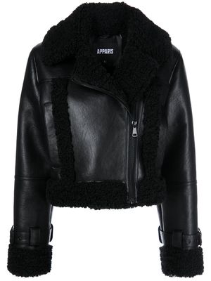 Apparis faux-leather shearling-trim jacket - NOIR