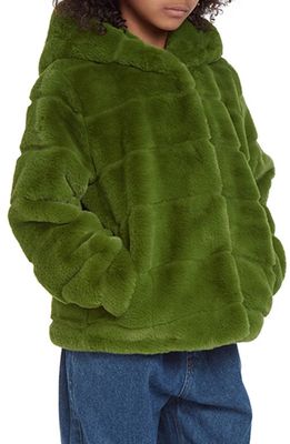 Apparis Kids' Goldie Faux Fur Coat in Moss Green