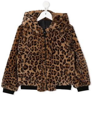 apparis kids leopard-print hooded jacket - Brown