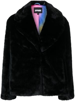 Apparis notched-lapel faux-fur jacket - Black