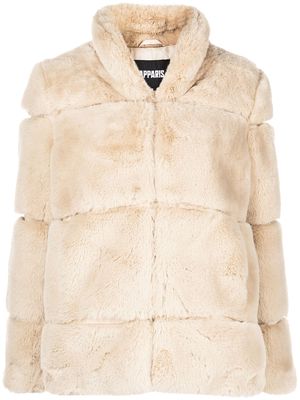 Apparis panelled faux-fur coat - LATTE