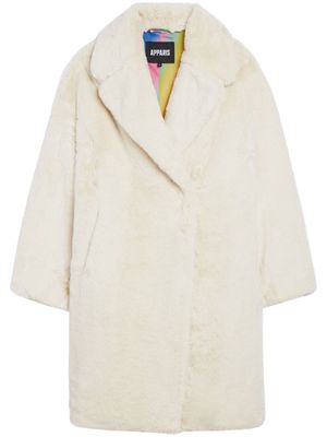 Apparis single-breasted faux-fur midi coat - Neutrals