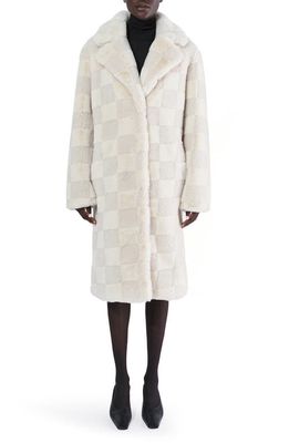 Apparis Tikka Faux Fur Coat in Ivory Checker