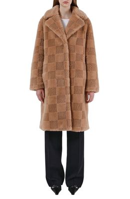 Apparis Tikka Pluche Faux Fur Coat in Butterscotch Checkerboard