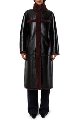 Apparis Tilly Patent Faux Leather & Faux Shearling Reversible Coat in Noir/Burgundy