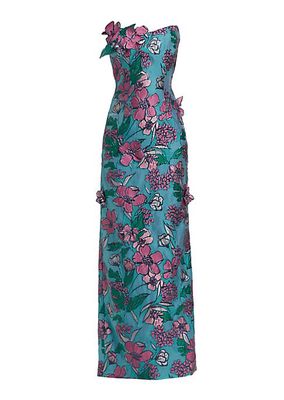 Appliquéd Floral Brocade A-Line Gown