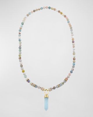 Aqua Crystal, Morganite Bead, and Diamond Rondelle Necklace